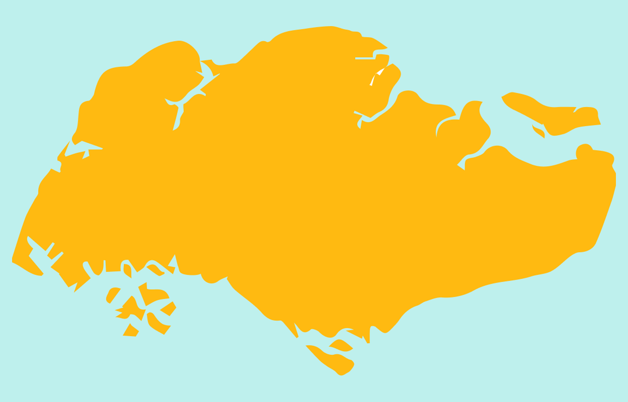 Yellow outline of Singapore on a light blue background