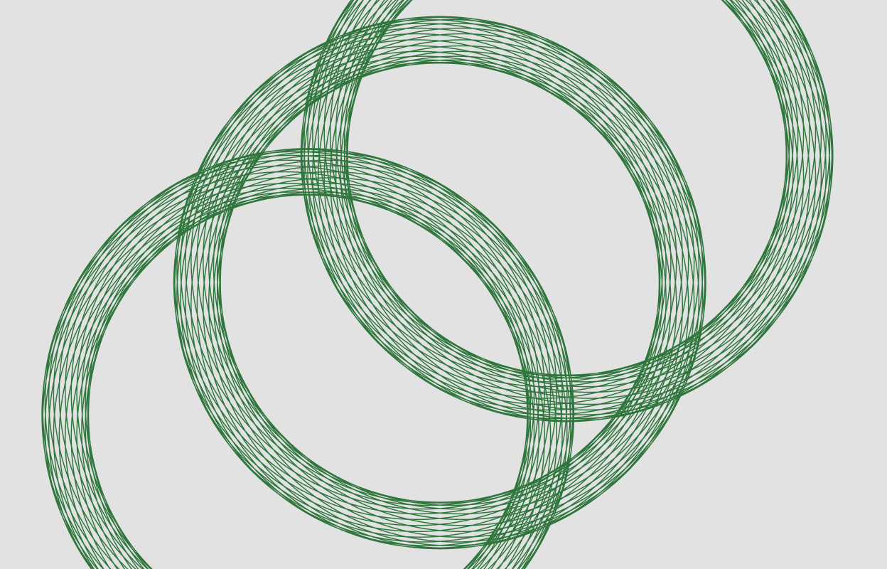 Dark green circular line graphic on a grey background